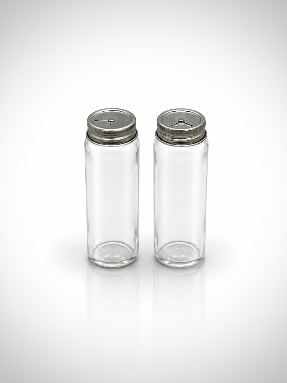 Tall slim glass spice jars with shaker lids